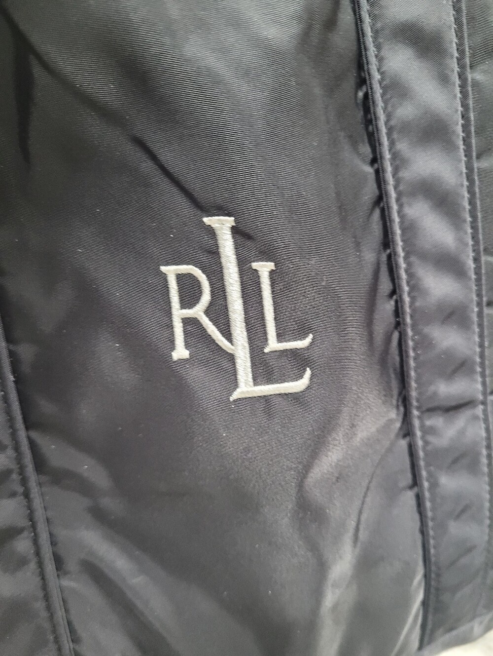 Ralph Lauren Bag Nylon Logo Tote Black Open Top Zip Pocket - Picture 2 of 10